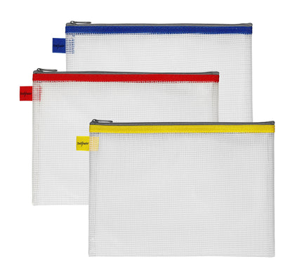 Snopake Mesh Zippa Bag EVA A5 300 Micron Assorted Colours (Pack 3) - 15818