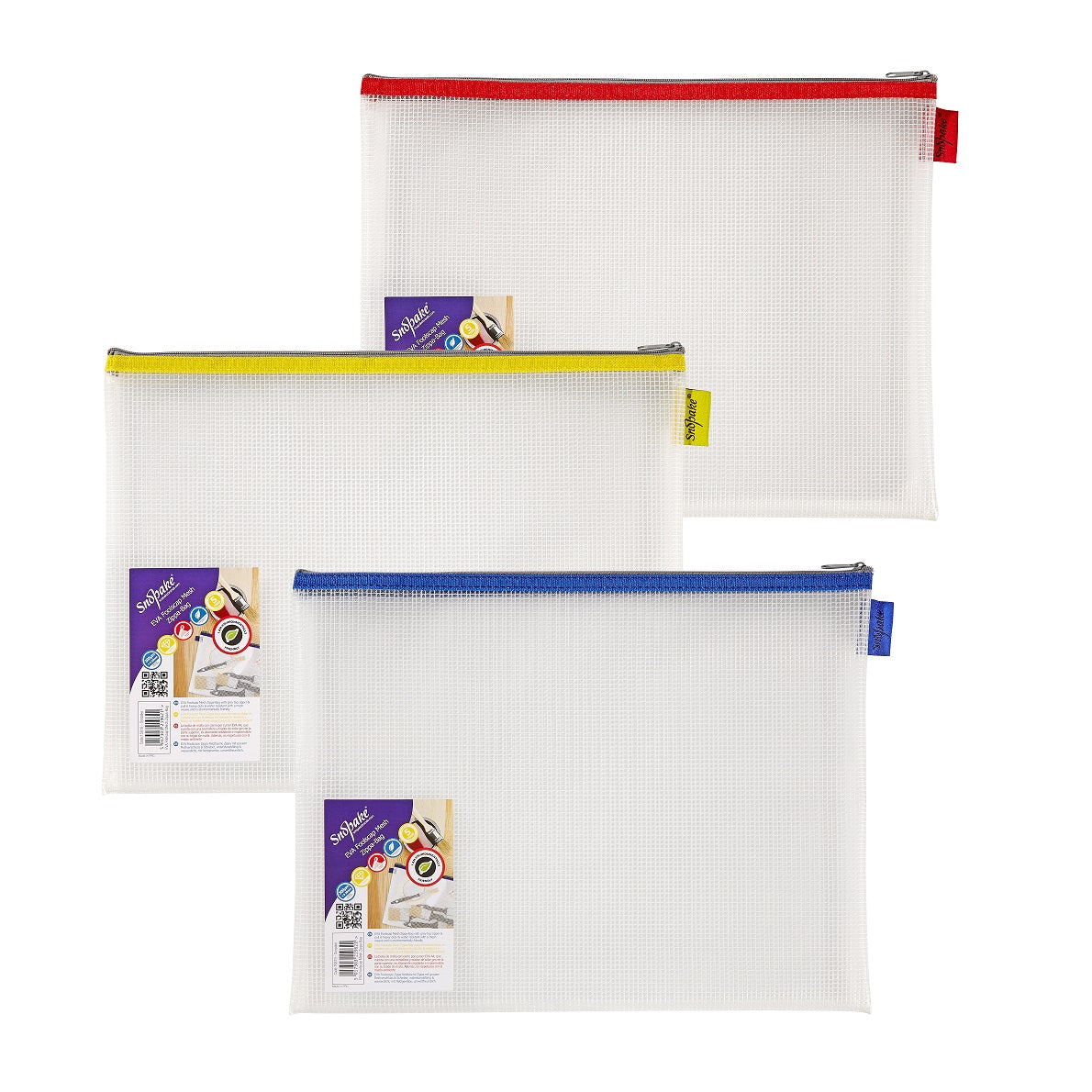 Snopake Mesh Zippa Bag EVA Foolscap 300 Micron Assorted Colours (Pack 3) - 15819 - NWT FM SOLUTIONS - YOUR CATERING WHOLESALER