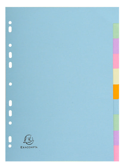 Exacompta Forever Recycled Divider 10 Part A4 170gsm Card Assorted Colours - 1610E - NWT FM SOLUTIONS - YOUR CATERING WHOLESALER