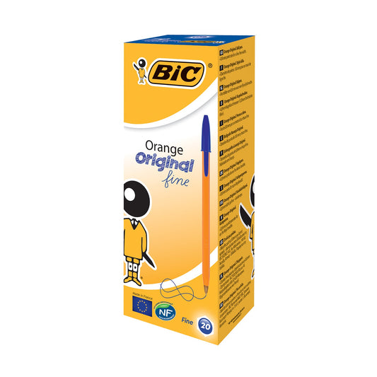Bic Orange Barrel Original Fine Tip Ballpoint Blue Pens 20's - NWT FM SOLUTIONS - YOUR CATERING WHOLESALER
