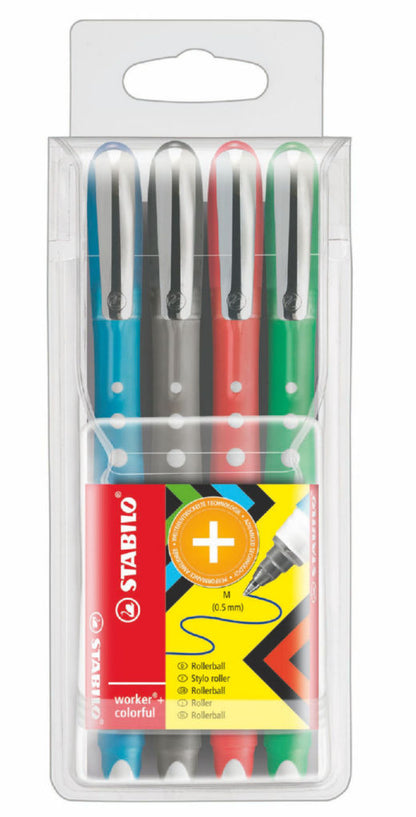 STABILO worker+ Colorful Rollerball Pen 0.5mm Line Black/Blue/Green/Red (Wallet 4) - 2019/4