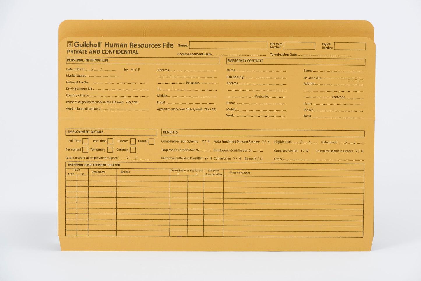 Guildhall Pre-Printed HR File Manilla 244x355mm 315gsm Yellow (Pack 50) - 211/1300Z - NWT FM SOLUTIONS - YOUR CATERING WHOLESALER