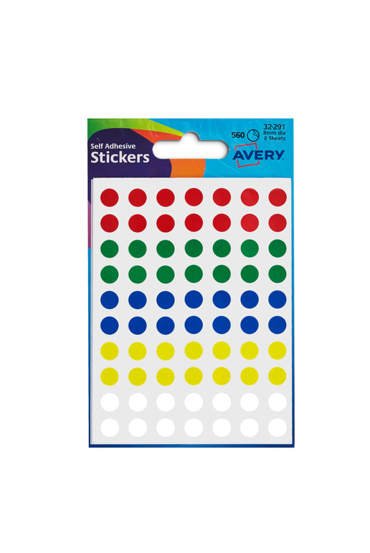 Avery Coloured Label Round 8mm Diameter Assorted Colours (Pack 10 x 560 Labels) 32-291 - NWT FM SOLUTIONS - YOUR CATERING WHOLESALER