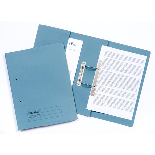 Guildhall Transfer Spring Transfer File Manilla Foolscap 315gsm Blue (Pack 25) - 349-BLUZ - NWT FM SOLUTIONS - YOUR CATERING WHOLESALER