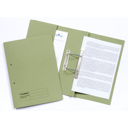 Guildhall Transfer Spring Transfer File Manilla Foolscap 315gsm Green (Pack 25) - 349-GRNZ - NWT FM SOLUTIONS - YOUR CATERING WHOLESALER