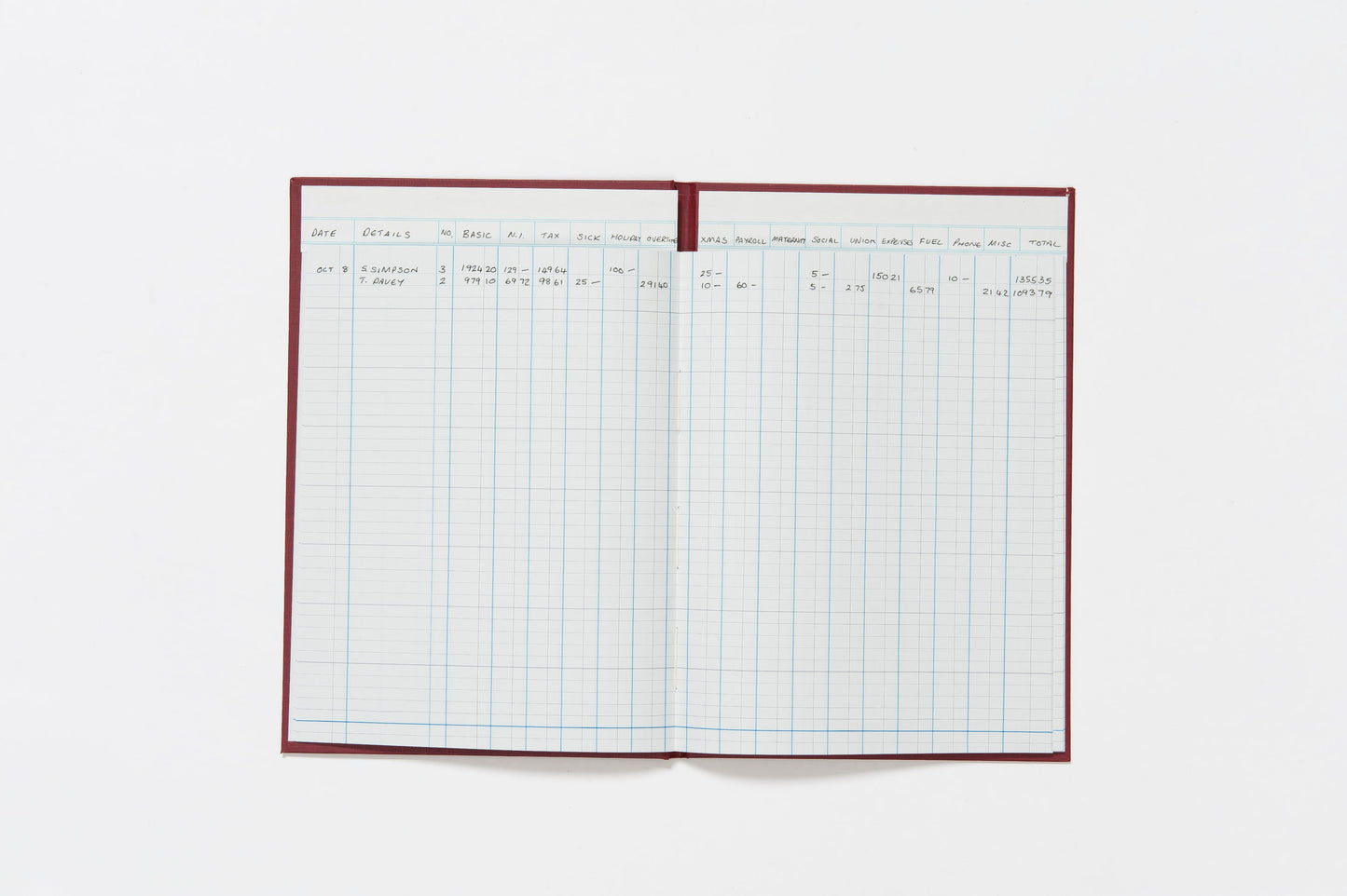 Guildhall Headliner Account Book Casebound 298x203mm 16 Cash Columns 80 Pages Red 38/16Z