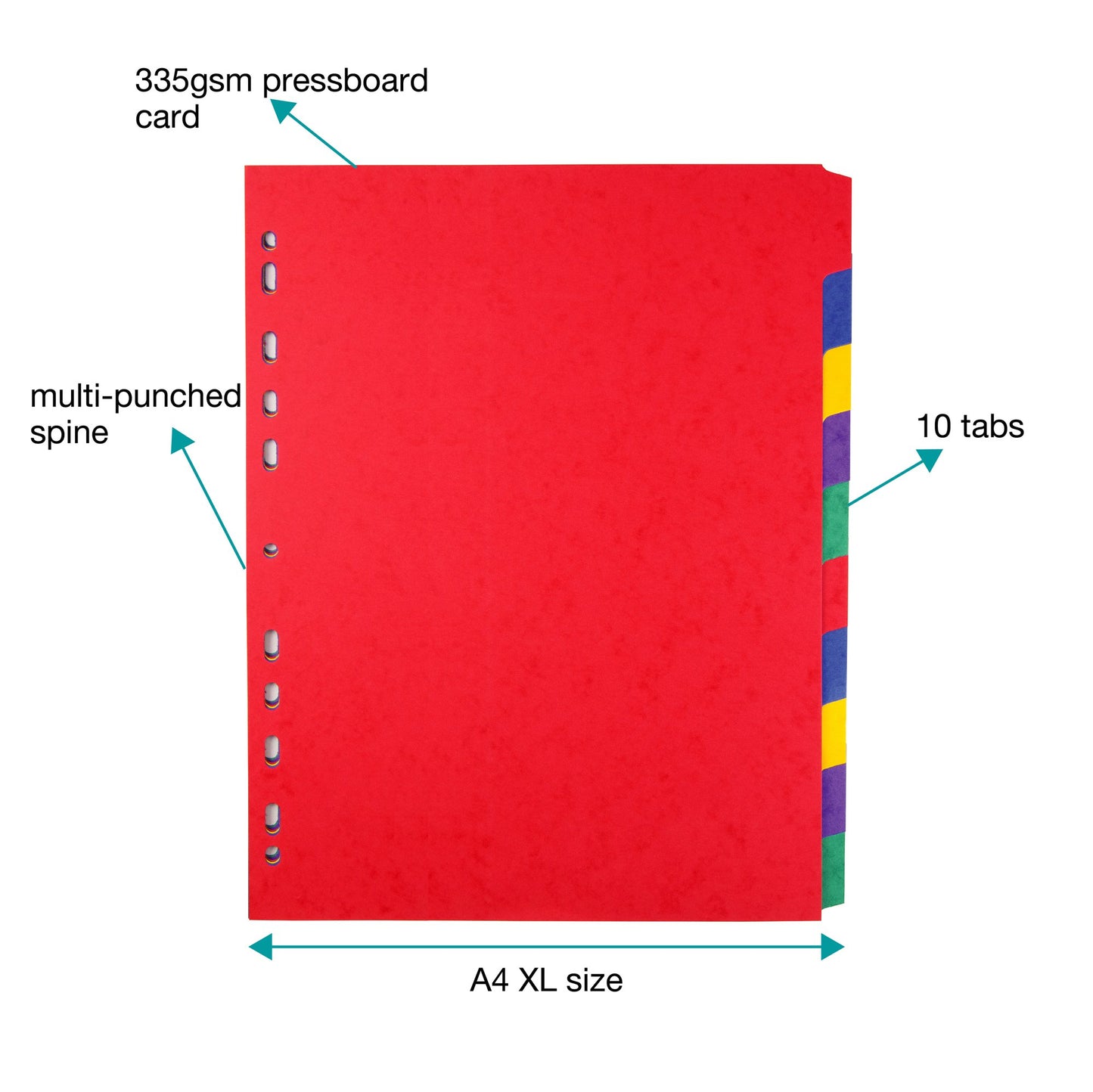 Elba Coloured Pressboard Dividers A4+ Euro Punched 10 Part 400007516