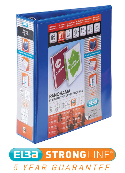Elba Panorama Presentation Lever Arch File Polypropylene A4 70mm Spine Width A4 Blue (Pack 5) - 400008438 - NWT FM SOLUTIONS - YOUR CATERING WHOLESALER