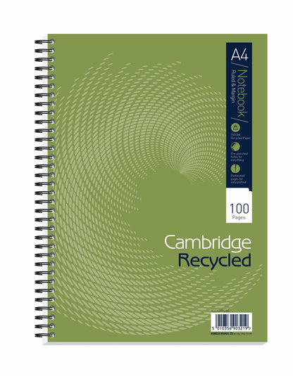 Cambridge Notebook A4 Recycled Card Cover Wirebound Ruled Margin 100 Pages (Pack 5) 400020196 - NWT FM SOLUTIONS - YOUR CATERING WHOLESALER