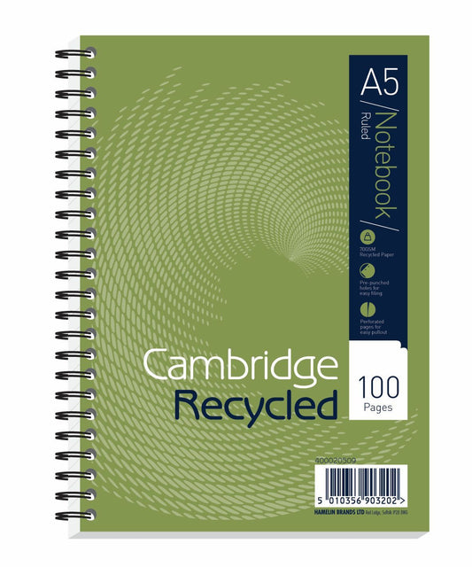 Cambridge Recycled A5 Wirebound Card Cover Notebook 100 Pages (Pack 5) 400020509 - NWT FM SOLUTIONS - YOUR CATERING WHOLESALER