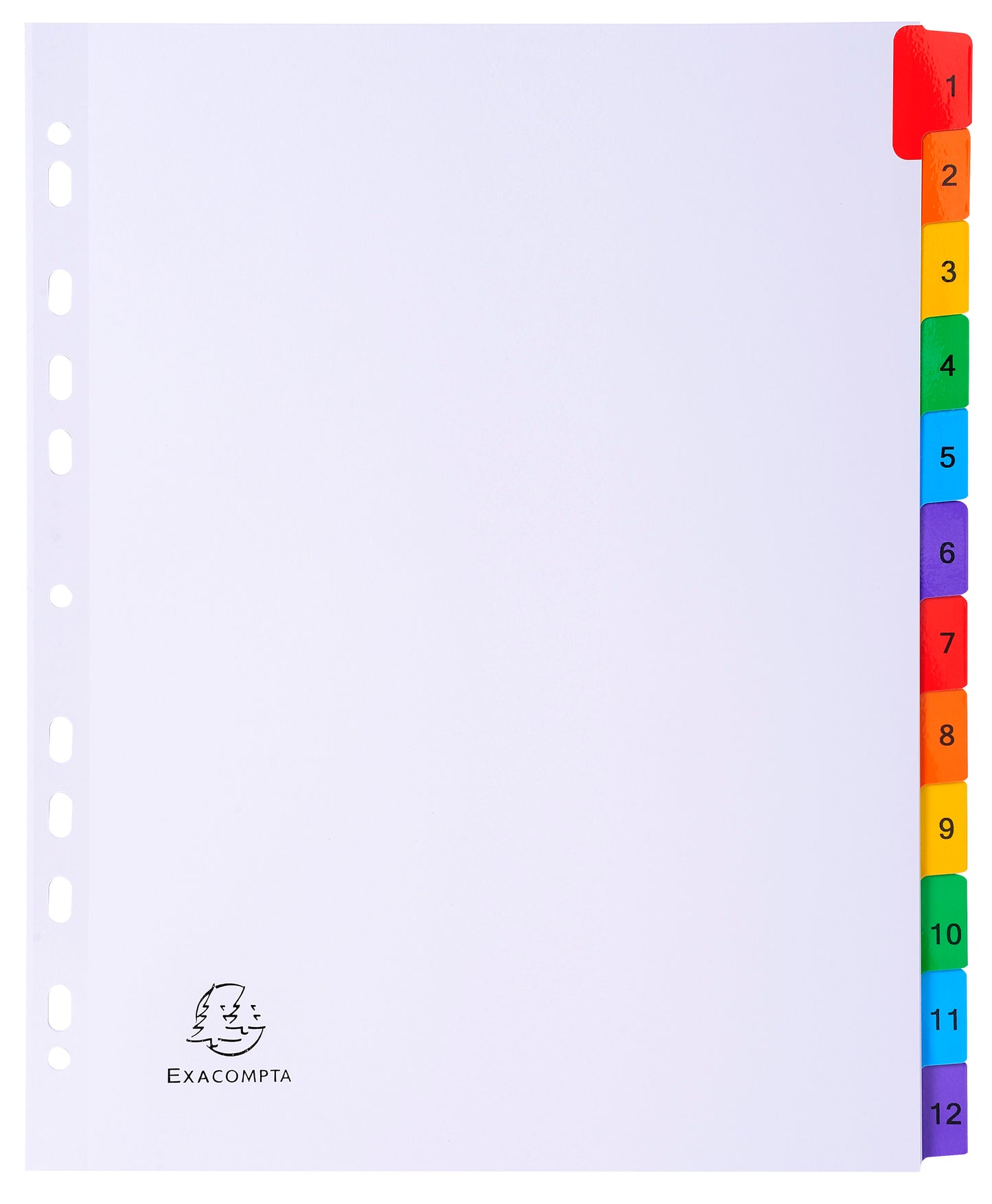 Exacompta Index 1-12 A4 Extra Wide 160gsm Card White with Coloured Plastic Tabs - 4112E