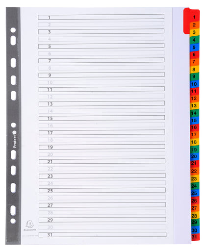 Exacompta Index 1-31 A4 Extra Wide 160gsm Card White with Coloured Mylar Tabs - 4131E