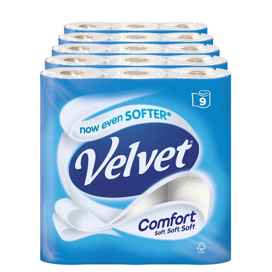 Velvet Comfort 2 Ply Toilet Rolls 9 Pack - NWT FM SOLUTIONS - YOUR CATERING WHOLESALER