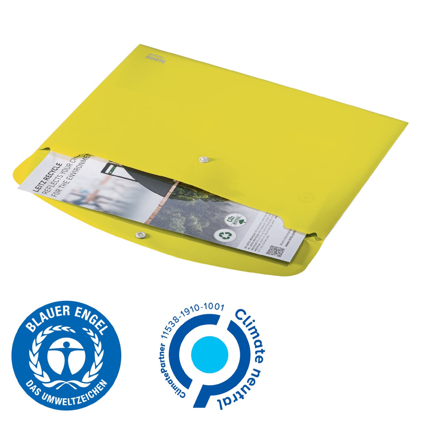 Leitz Recycle Polypropylene Document Wallet With Push Button Closure Yellow 46780015