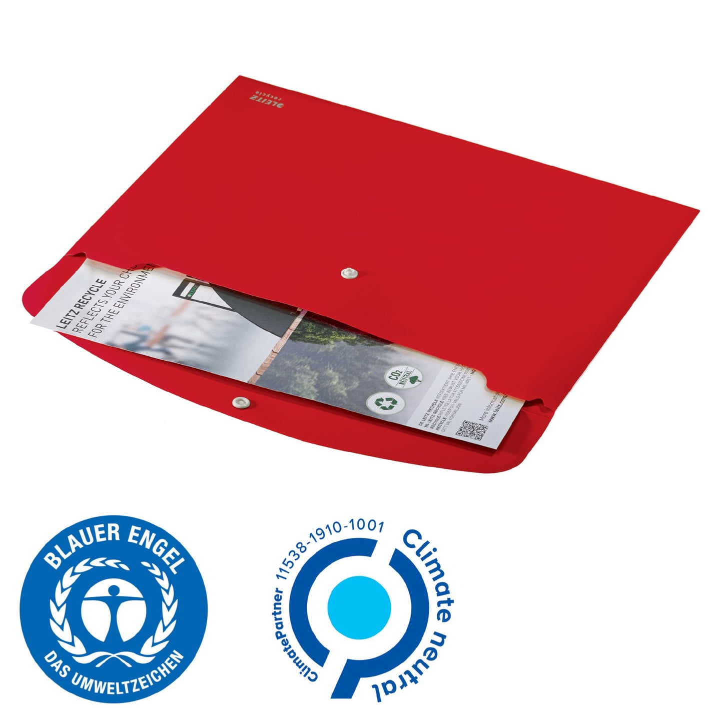 Leitz Recycle Polypropylene Document Wallet With Push Button Closure Red 46780025