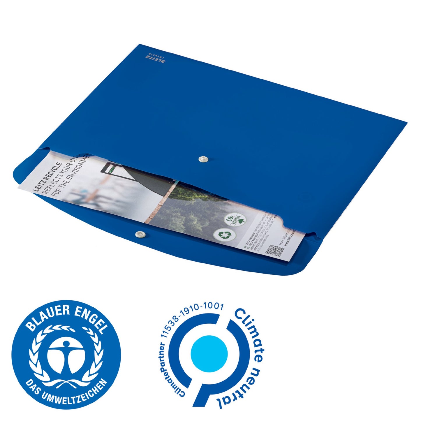 Leitz Recycle Polypropylene Document Wallet With Push Button Closure Blue 46780035