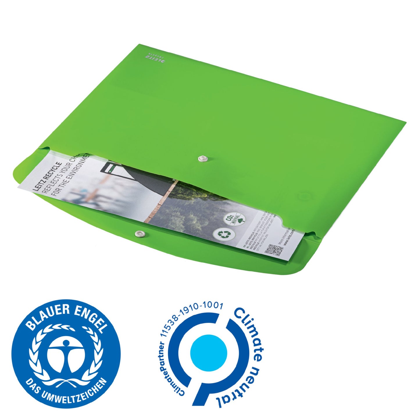 Leitz Recycle Polypropylene Document Wallet With Push Button Closure Green 46780055