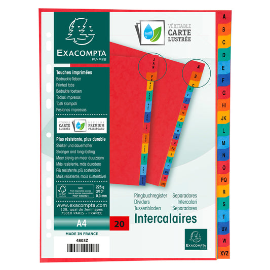 Exacompta Index A-Z A4 225gsm Pressboard Assorted Colours - 4803Z - NWT FM SOLUTIONS - YOUR CATERING WHOLESALER