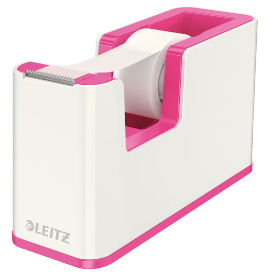 Leitz WOW Dual Colour Tape Dispenser for 19mm Tapes White/Pink 53641023 - NWT FM SOLUTIONS - YOUR CATERING WHOLESALER