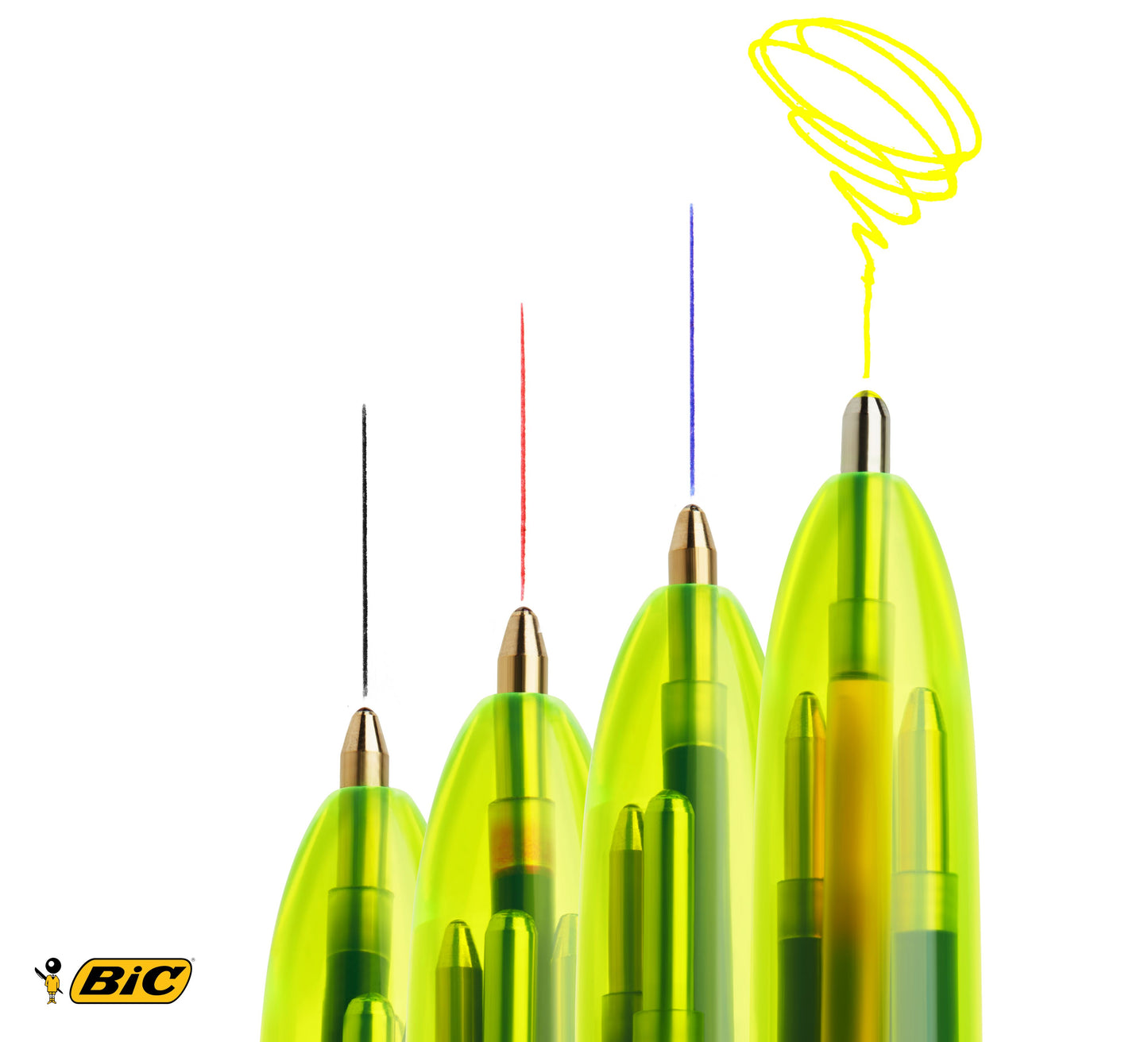 Bic 4 Colours Fluo Ballpoint Pen & Highlighter 1.0 Tip 0.32 Line & 1.6 Tip 0.42 Line Yellow/White Barrel Black/Blue/Red/Yellow Ink (Pack 12) - 933948