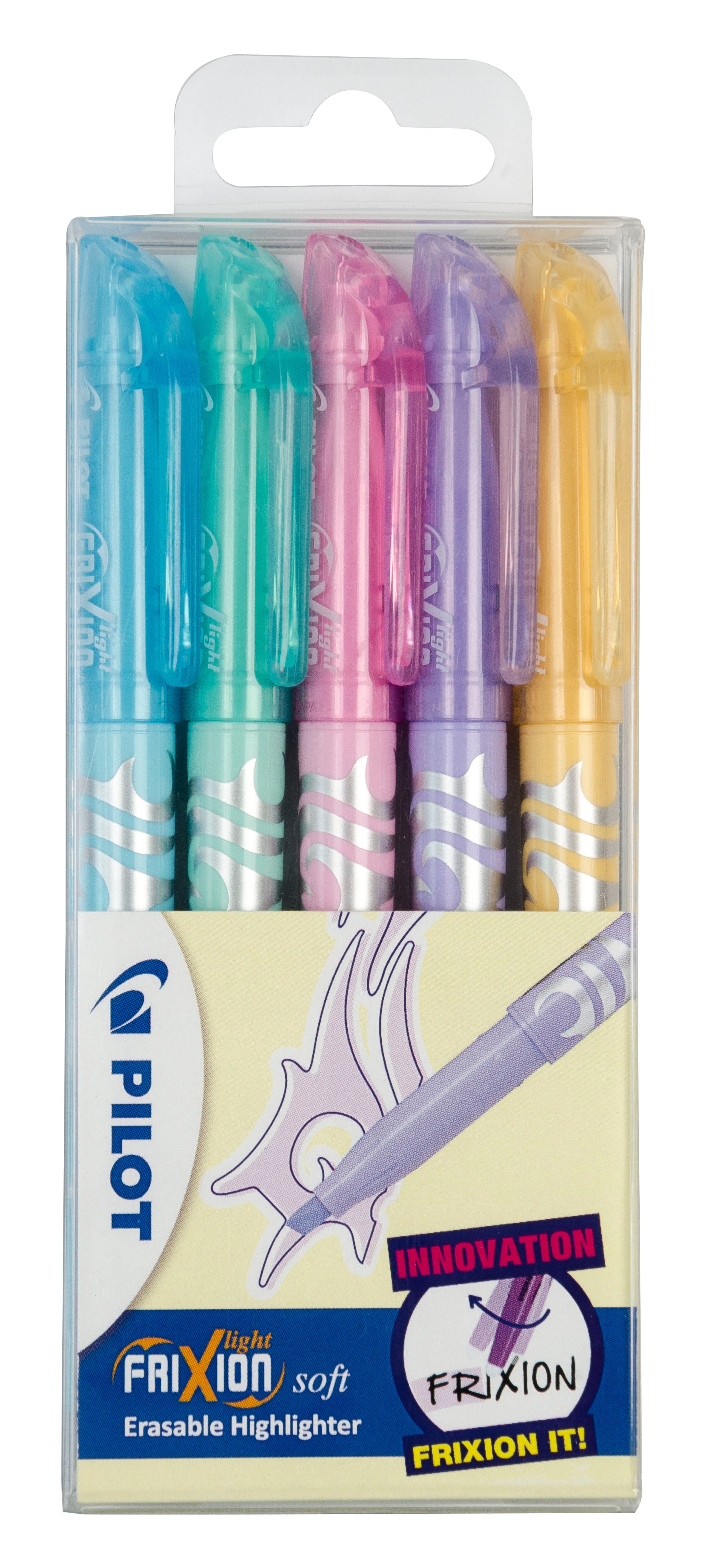 Pilot FriXion Erasable Highlighter Pen Chisel Tip 3.8mm Line Assorted Colours (Pack 5) - 467300500 - NWT FM SOLUTIONS - YOUR CATERING WHOLESALER