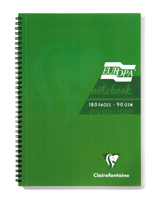 Clairefontaine Europa A4 Wirebound Card Cover Notebook Ruled 180 Pages Green (Pack 5) - 5800Z - NWT FM SOLUTIONS - YOUR CATERING WHOLESALER