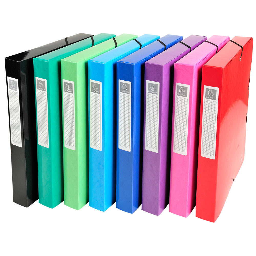 Exacompta Iderama Box File Pressboard A4 40mm Spine Width Elastic Closure Assorted (Pack 8) - 59929E - NWT FM SOLUTIONS - YOUR CATERING WHOLESALER