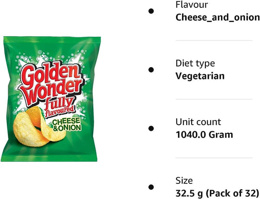 Golden Wonder Crisps Cheese & Onion Pack 32's - NWT FM SOLUTIONS - YOUR CATERING WHOLESALER
