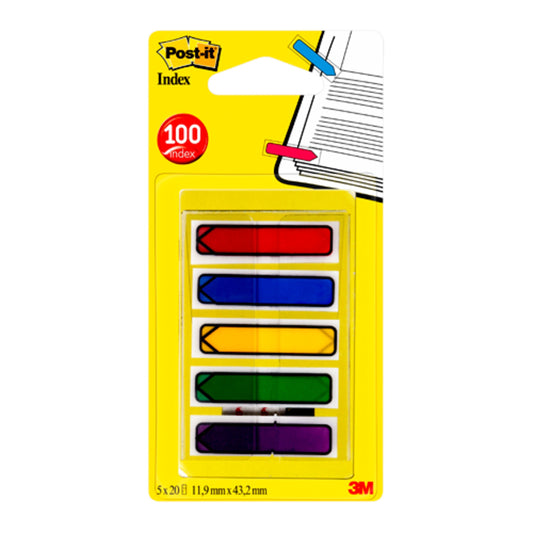Post-it Index Arrows Repositionable 12x43mm 5x20 Tabs Assorted Colours (Pack 100) 684-ARR1 - 7000038078 - NWT FM SOLUTIONS - YOUR CATERING WHOLESALER