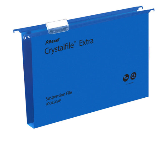 Rexel Crystalfile Extra Foolscap Suspension File Polypropylene 30mm Blue (Pack 25) 70633 - NWT FM SOLUTIONS - YOUR CATERING WHOLESALER