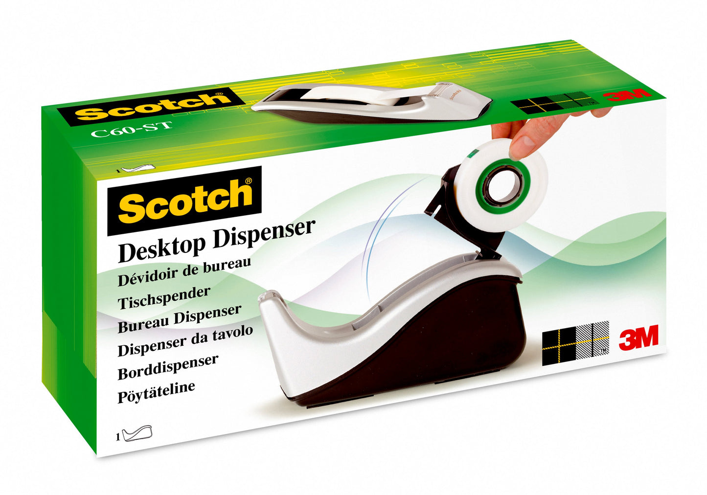 Scotch Magic Tape Contour Dispenser Grey with 1 Roll of Tape 19mmx33m C60-ST - 7100045591