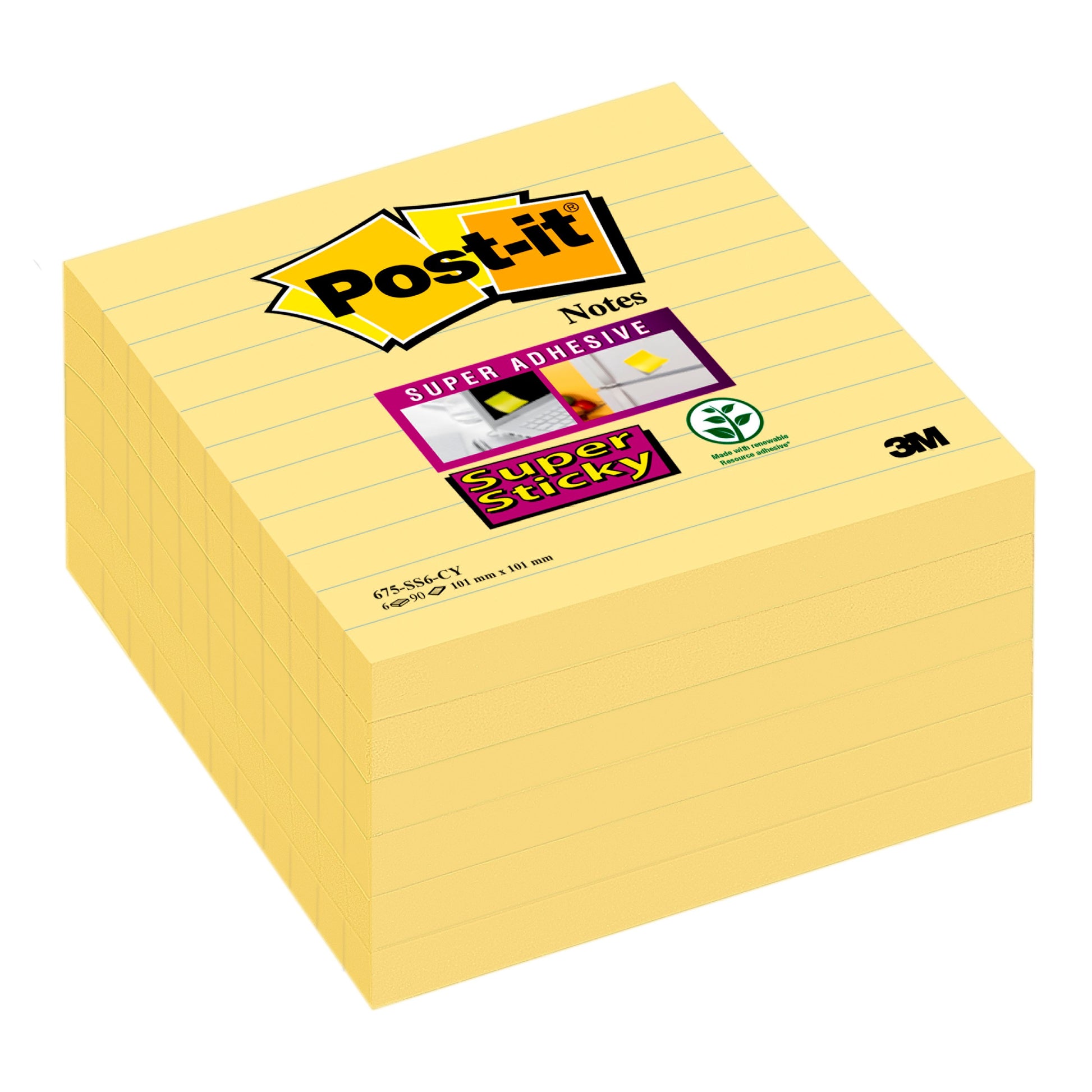 Post-it Super Sticky XL Notes 101x101mm Ruled 90 Sheets Canary Yellow (Pack 6) 675-SS6CY - 7100066312 - NWT FM SOLUTIONS - YOUR CATERING WHOLESALER