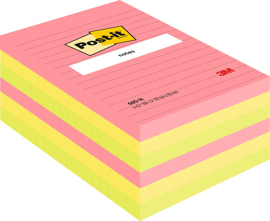 Post-it Notes 102x152mm 100 Sheets Ruled Rainbow Colours (Pack 6) 660N - 7100172324 - NWT FM SOLUTIONS - YOUR CATERING WHOLESALER
