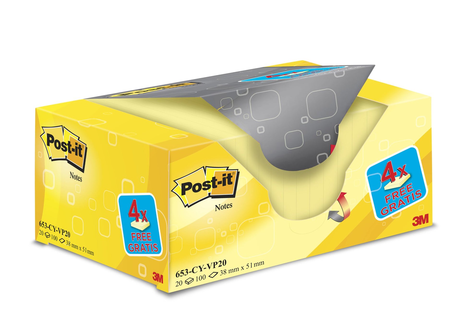 Post-it Notes 38 mm x 51 mm Canary Yellow (Pack 16 + 4 FREE) 7100172332 - NWT FM SOLUTIONS - YOUR CATERING WHOLESALER