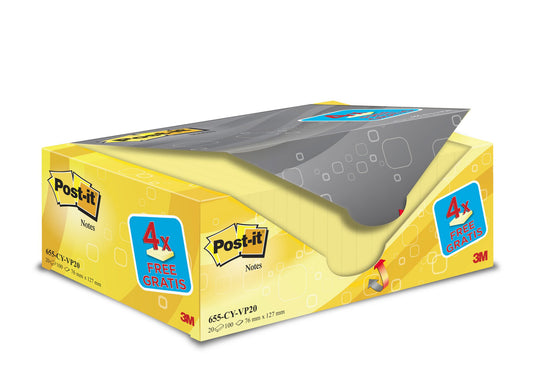 Post-it Notes Value Pack 76x127mm 100 Sheets Canary Yellow (Pack 20) 655CY-VP20 - 7100172334 - NWT FM SOLUTIONS - YOUR CATERING WHOLESALER