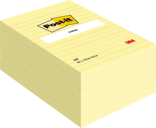 Post-it Notes Large Format Ruled 102x152mm 100 Sheets Yellow (Pack 6) 660 - 7100172753 - NWT FM SOLUTIONS - YOUR CATERING WHOLESALER