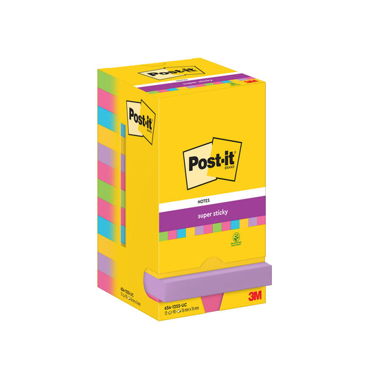 Post-it Super Sticky Notes 76x76mm 90 Sheets Ultra Colours (Pack 12) 654-12SSUC - 7100041729 - NWT FM SOLUTIONS - YOUR CATERING WHOLESALER