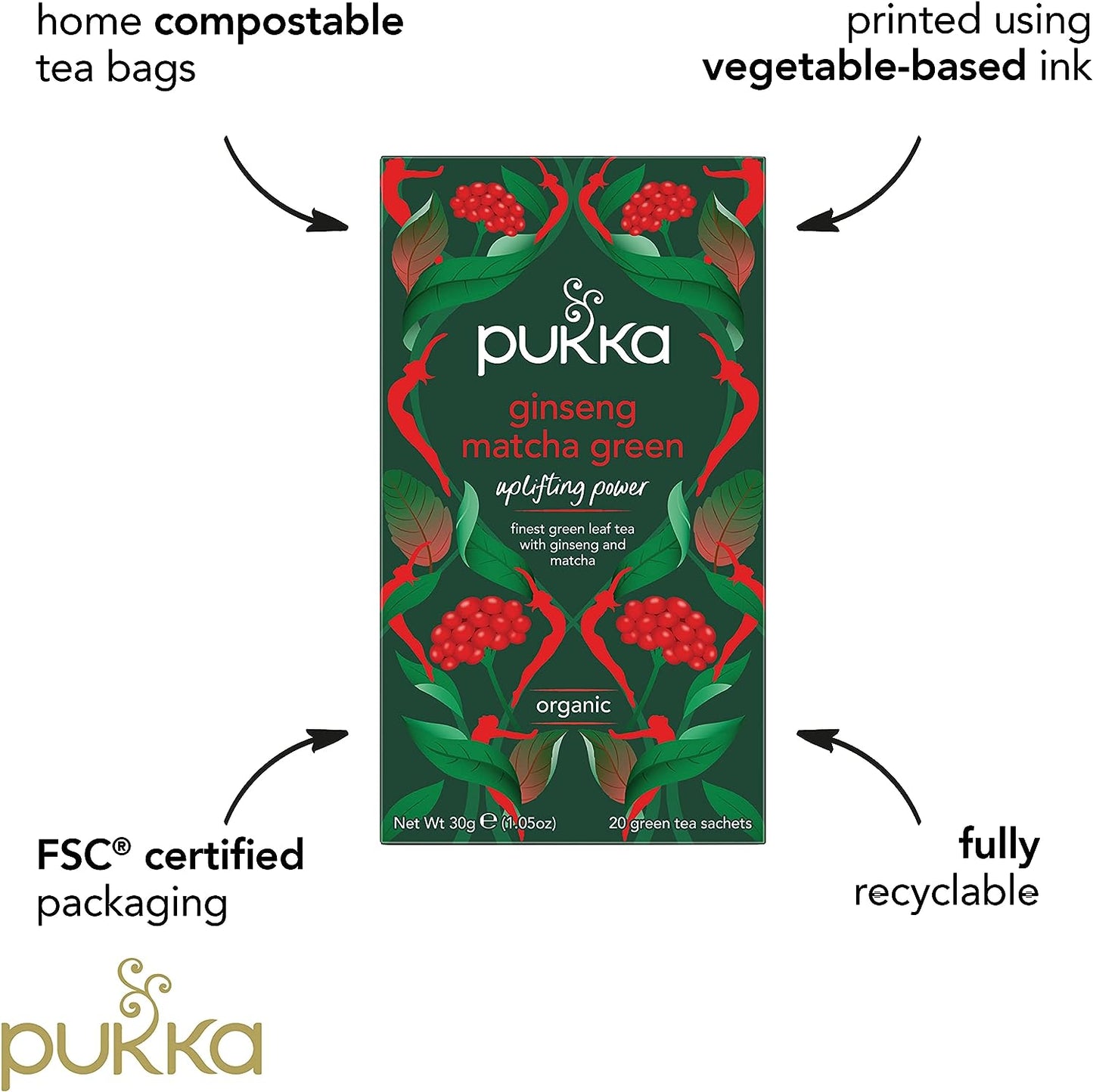 Pukka Tea Ginseng Matcha Green Envelopes 20's