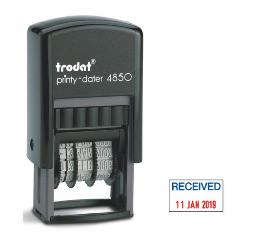 Trodat Printy 4850/L1 Self Inking Word and Date Stamp RECEIVED 25x5mm Blue/Red Ink - 76313 - NWT FM SOLUTIONS - YOUR CATERING WHOLESALER