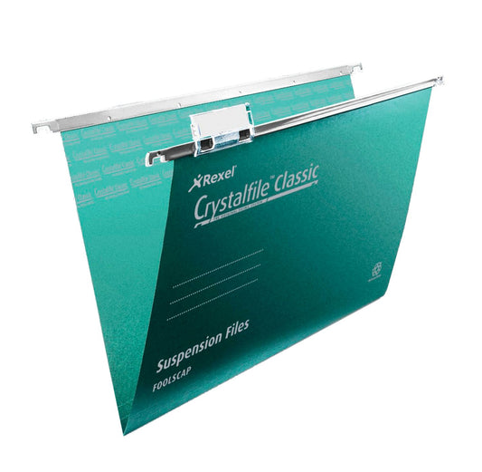 Rexel Crystalfile Classic Foolscap Suspension File Manilla 15mm V Base Green (Pack 50) 78046 - NWT FM SOLUTIONS - YOUR CATERING WHOLESALER