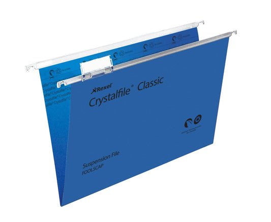 Rexel Crystalfile Classic Foolscap Suspension File Manilla 15mm V Base Blue (Pack 50) 78143 - NWT FM SOLUTIONS - YOUR CATERING WHOLESALER