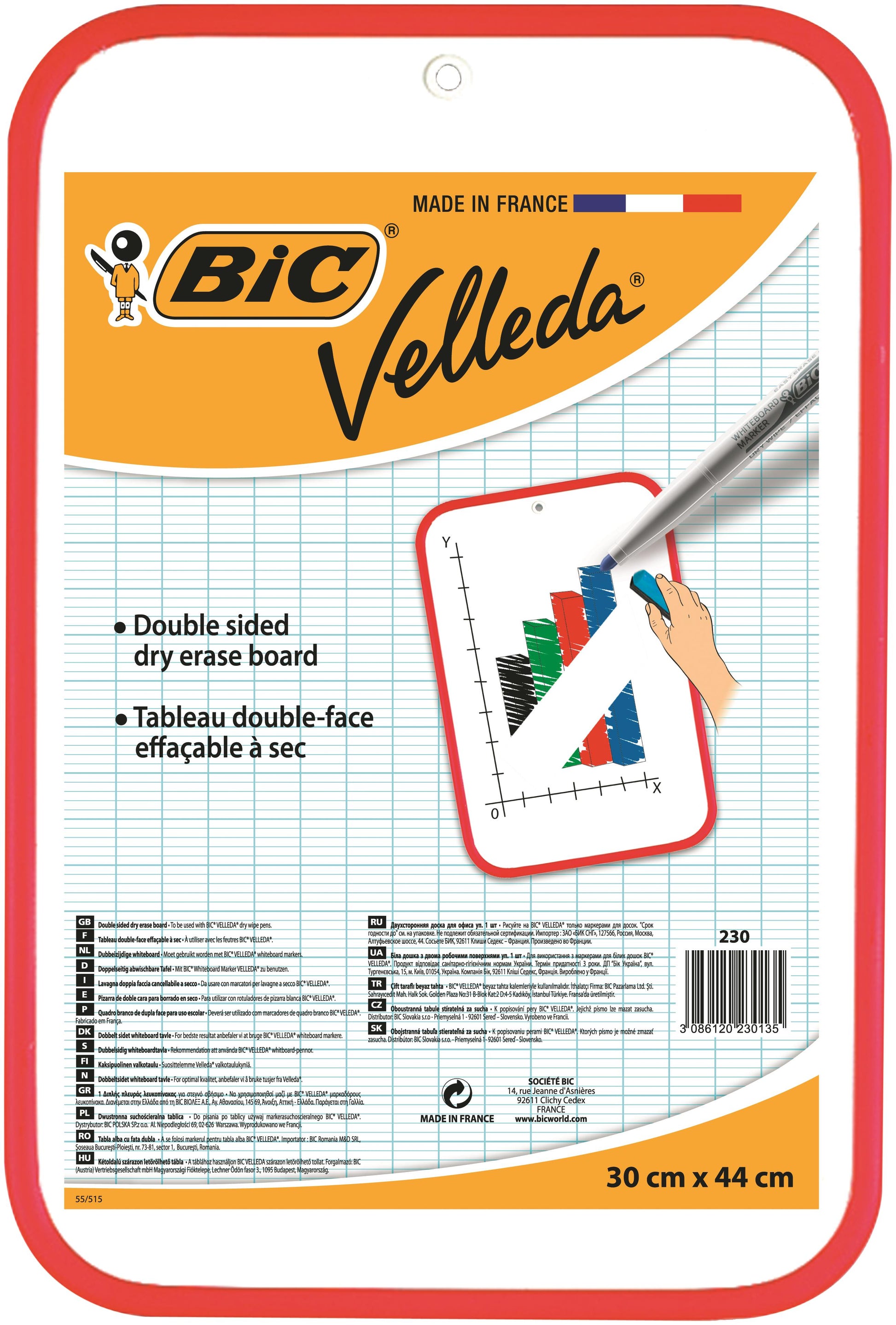 Bic Velleda Whiteboard Double Sided Non Magnetic Red Plastic Frame 300x440mm - 812105 - NWT FM SOLUTIONS - YOUR CATERING WHOLESALER