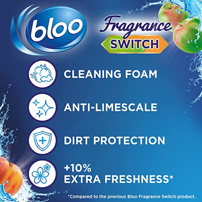 Bloo Fragrance Switch Toilet Rim Block, Apple & Peach