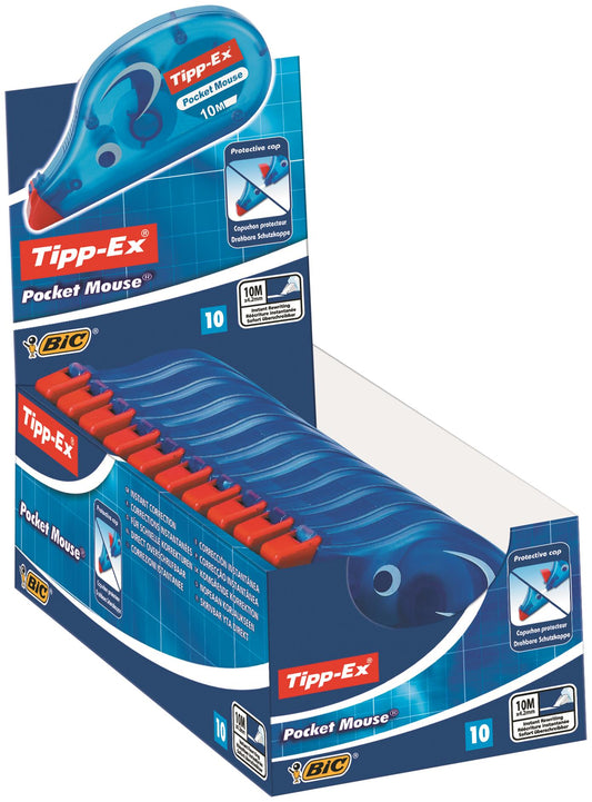 Tipp-Ex Pocket Mouse Correction Tape Roller 4.2mmx10m White (Pack 10) - 8207892 - NWT FM SOLUTIONS - YOUR CATERING WHOLESALER