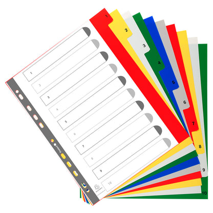 Exacompta Index 1-10 A4 Extra Wide 120 Micron Polypropylene Bright Assorted Colours - 84E