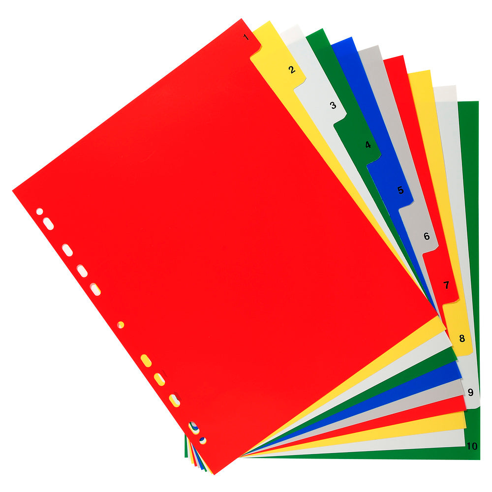 Exacompta Index 1-10 A4 Extra Wide 120 Micron Polypropylene Bright Assorted Colours - 84E