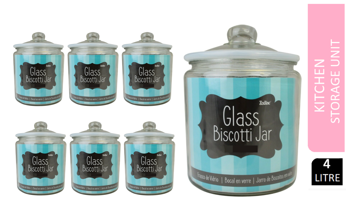 Large 4L Fixtures Glass Jar with Air Tight lid for Biscuits,Sweets,Coffee, etc..