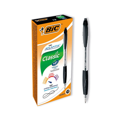 Bic Atlantis Retractable Ballpoint Medium Black Pens 12's