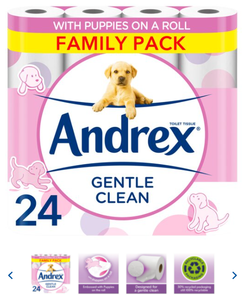 Andrex Puppies On A Roll Gentle Clean Toilet Paper Pack 24's  - NWT FM SOLUTIONS - YOUR CATERING WHOLESALER