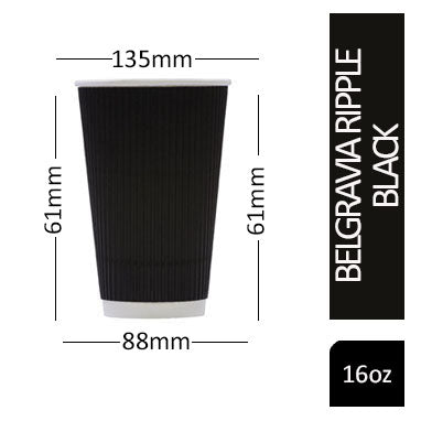 Belgravia 16oz Triple Walled Black Ripple Paper Cups 25's - NWT FM SOLUTIONS - YOUR CATERING WHOLESALER